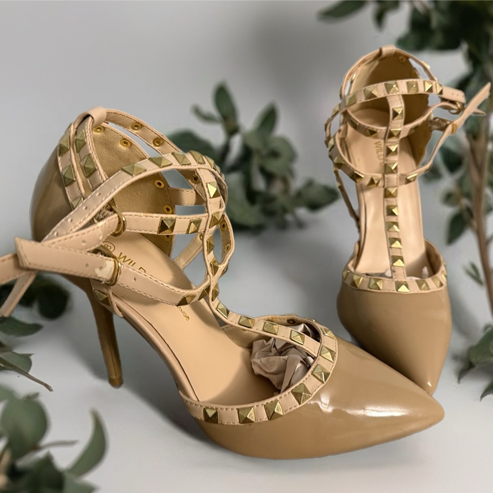 Wild Diva Tan Studded Heels